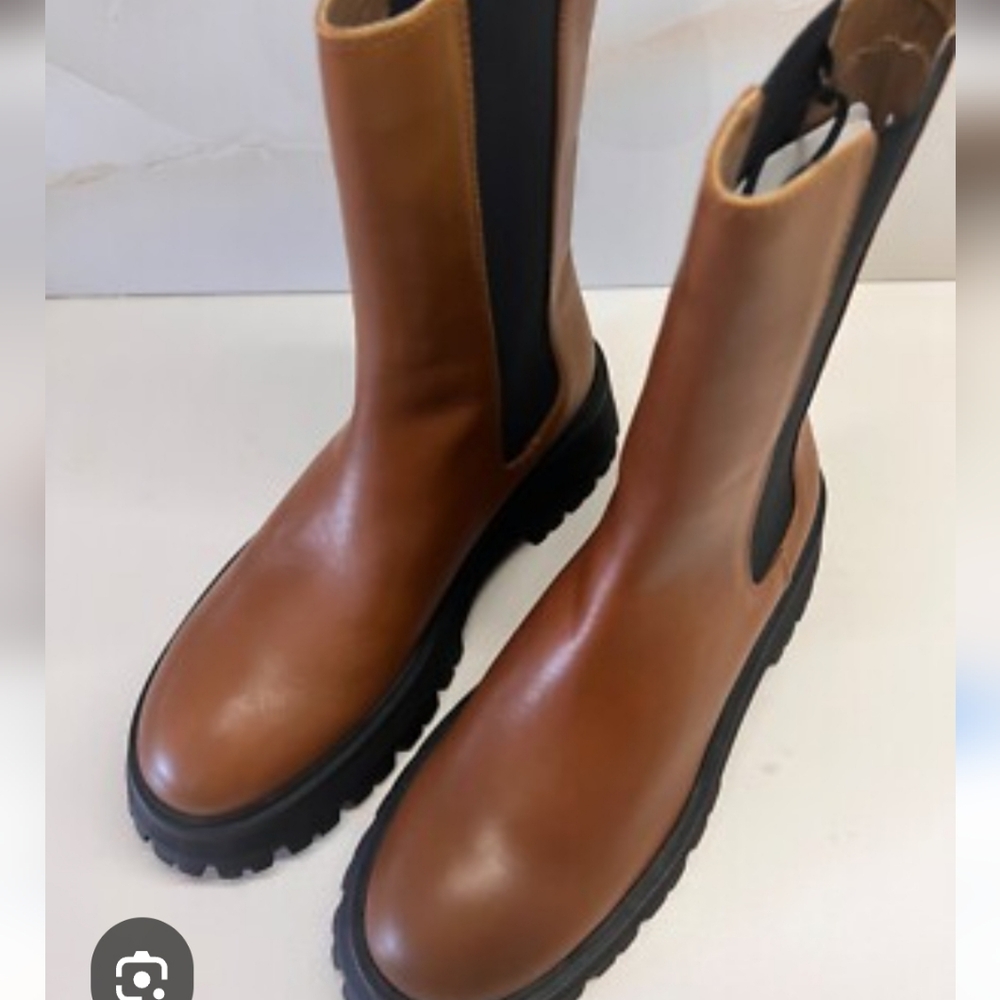 Zara Lug Sole Brown Ankle Leather Boots - Picture 1 of 7